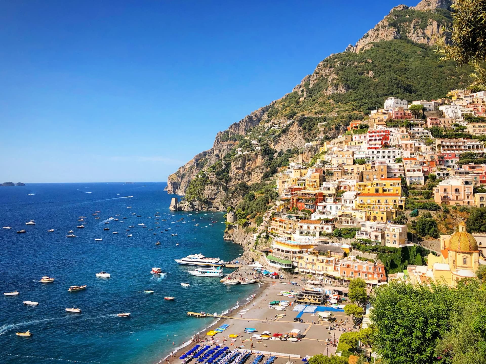 Italian hillside town in warm evening light